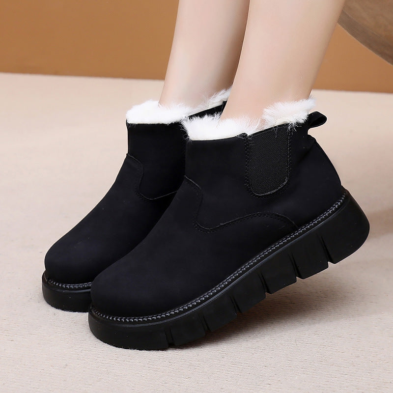 Women'S Warm Winter Slip-On Boots | Lightweight Non-Slip Thick Sole Short Snow Boots Daily Comfort, Mom Casual Shoes, Polyurethane Upper, Flannel Lining, Eva Insole, Rubber Sole