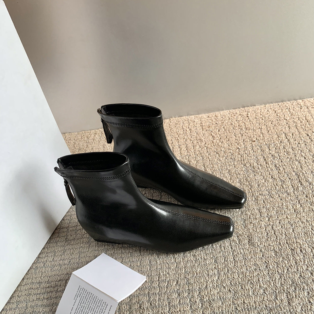 2026 New Winter Women'S Boots, Slouchy Slim Fit Square Toe Low Heel Long Boots, Black Fall Shoes, Women Shoes