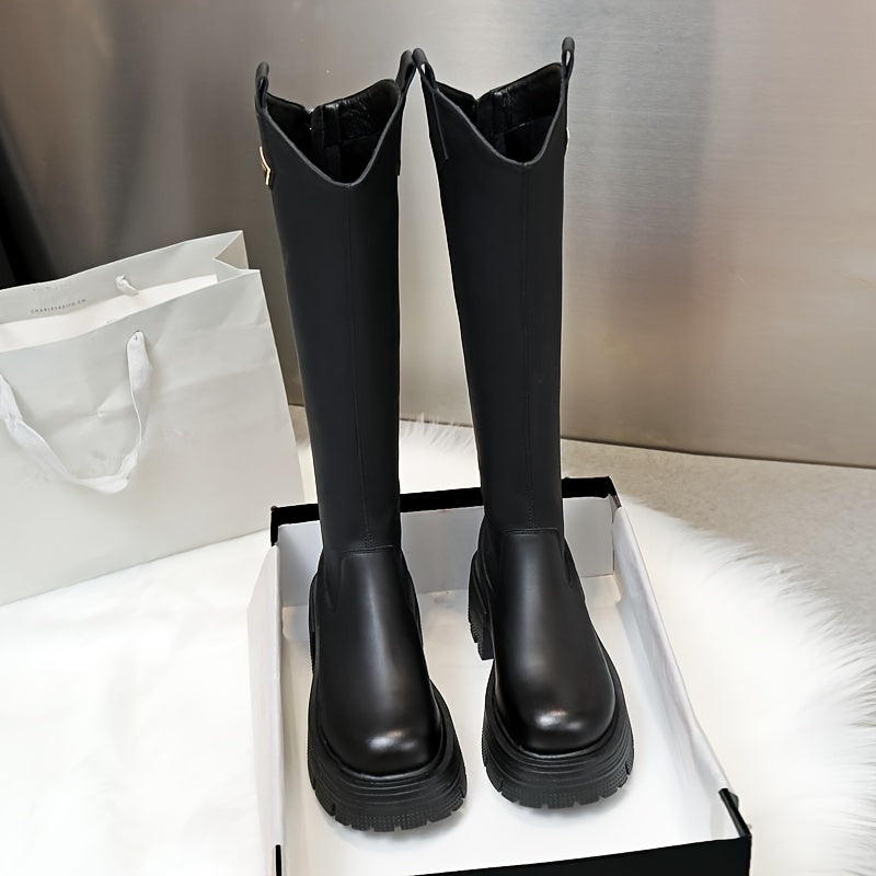Women's Knee-High Platform Boots, New 2025 Fall\u002FWinter Collection, High-Top Boots with Back Zipper, Knee-High Riding Boots with Chunky Heel, Women Shoes