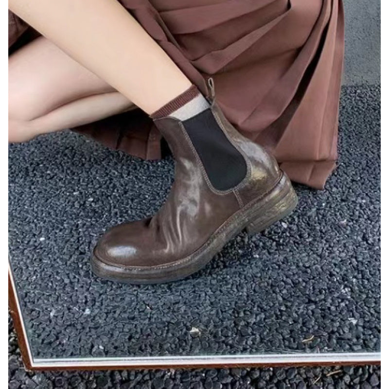2026 Autumn\u002FWinter Women'S Chunky Heel Ankle Boots, Thick Solid Platform Pleated Leather Booties, Comfortable Fall Footwear for Women from Local Warehouse, Women Shoes