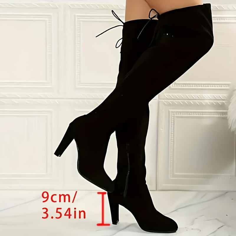 Women'S Boots 2026 New Arrival - Black Over The Knee Thigh High Boots Chunky Heel Lace-Up Back, Comfy Sexy Winter Boots, Perfect Post-Holiday Gift