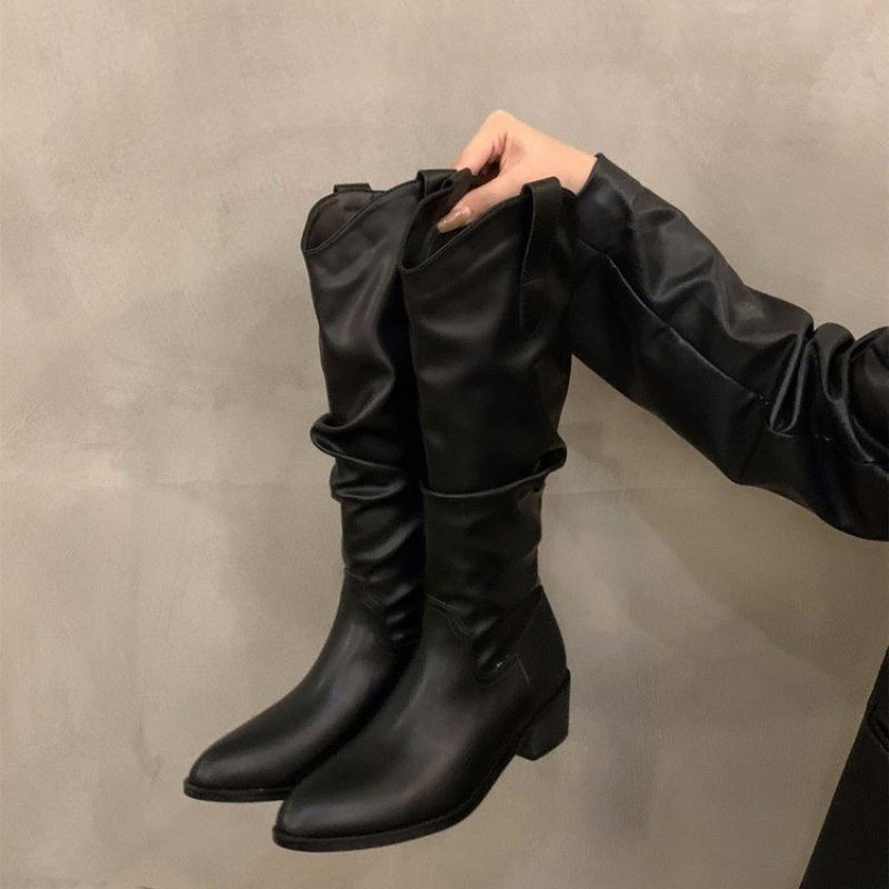 Fashionable Knee-High Boots for Women with a Slouchy Design, Pointed Toes, And Chunky Heels, Perfect for Fall And Winter., Women Shoes