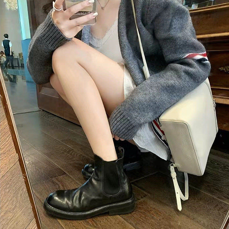 2026 Autumn\u002FWinter Women'S Chunky Heel Ankle Boots, Thick Solid Platform Pleated Leather Booties, Comfortable Fall Footwear for Women from Local Warehouse, Women Shoes