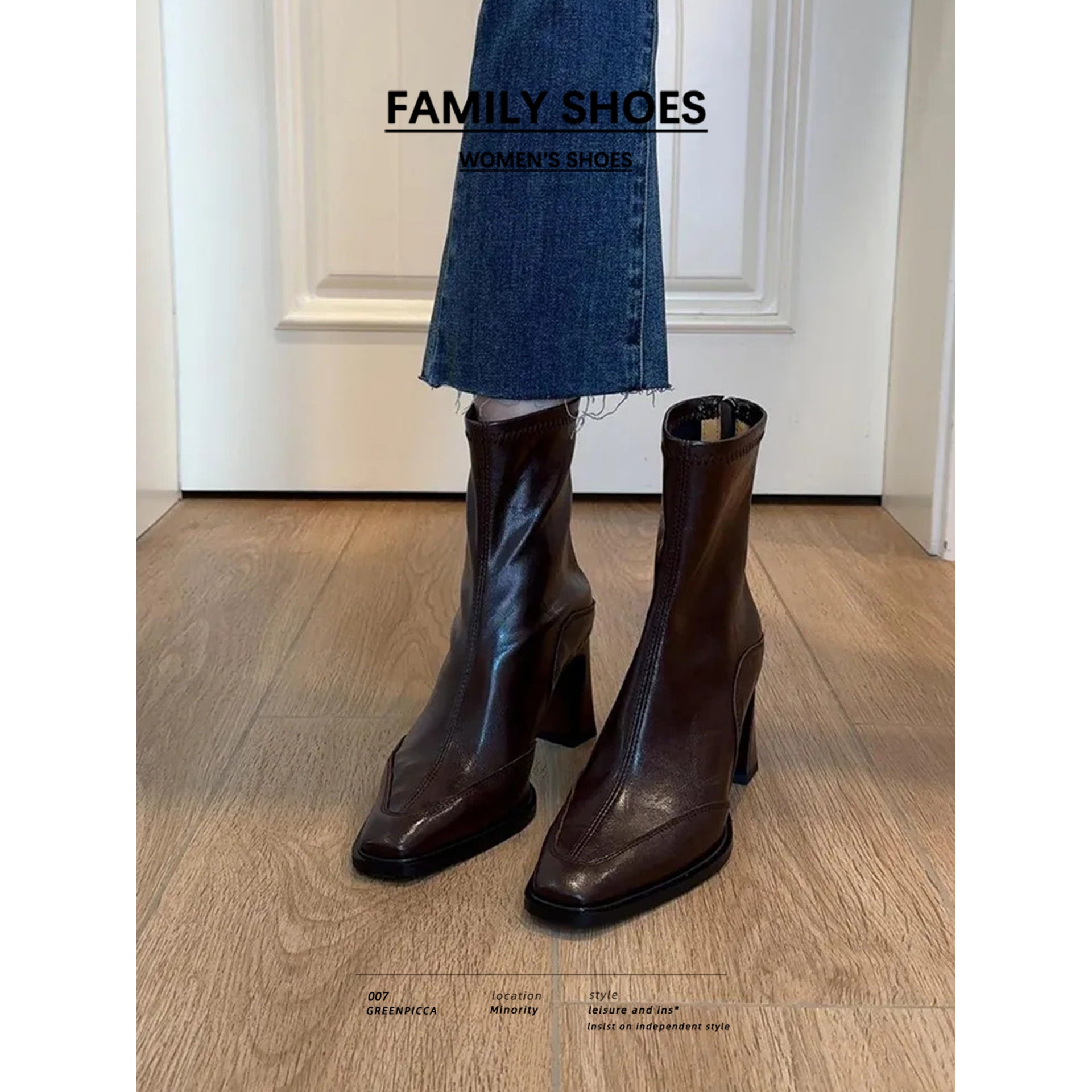 Women'S Square Toe Block Heel Boots | Korean Style Slim Fit Ankle Boots, Fall Vintage Short Booties, Zipper Closure, Pointed Toe, Low Heel, Polyurethane Upper, Genuine Leather Lining, Eva Insole, Rubber Sole, Women Shoes