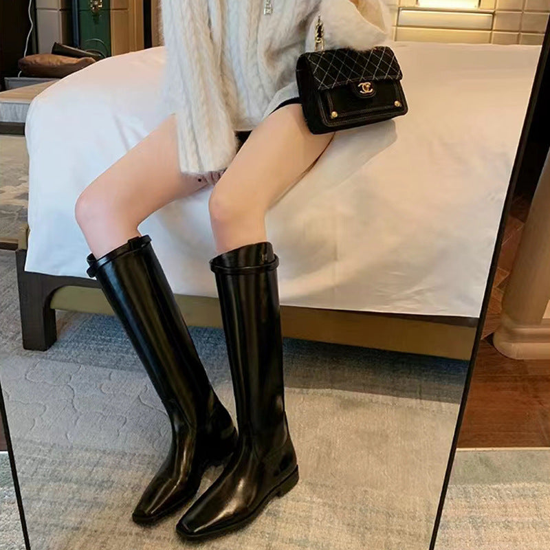 Women'S Over Knee Boots | Thick Heel Platform, Korean Style Height Increasing, Flat Heel, Zipper Closure, Square Toe, Microfiber Leather Upper, Genuine Leather Inner, Eva Insole, Rubber Sole, Women Shoes