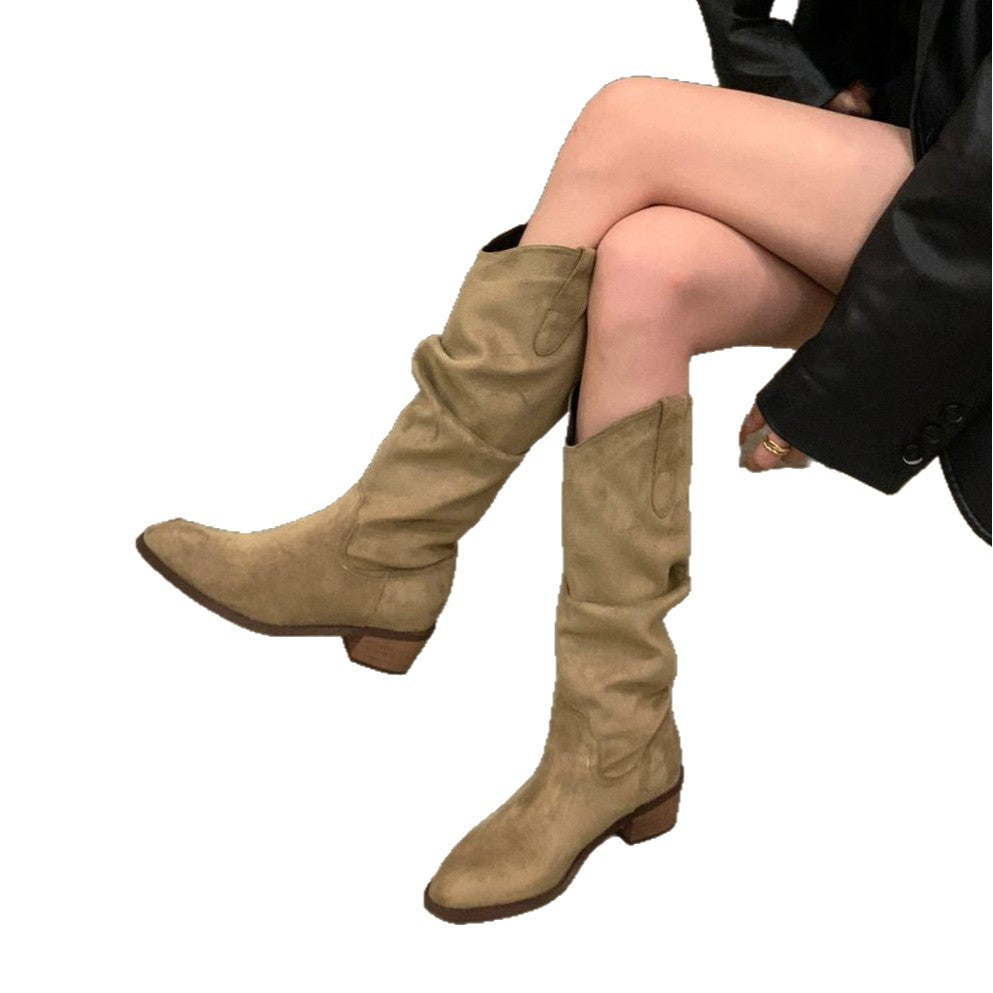 Fashionable Knee-High Boots for Women with a Slouchy Design, Pointed Toes, And Chunky Heels, Perfect for Fall And Winter., Women Shoes